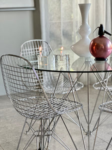 Glass & Chrome Round Dining Table - Eiffel Design