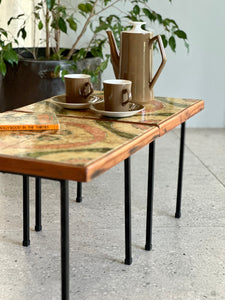 Pair Of Retro Tile-Top Steel Side Tables