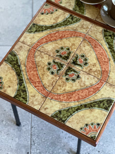 Pair Of Retro Tile-Top Steel Side Tables