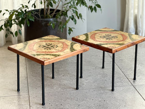 Pair Of Retro Tile-Top Steel Side Tables