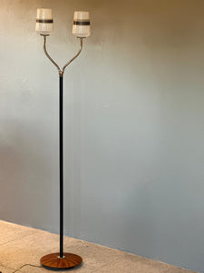 Mid-Century Floor Lamp With Intricate Wooden Base