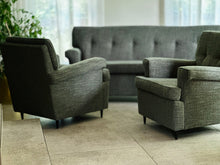 Load image into Gallery viewer, Pair of Upholstered Vintage Armchairs - Button Detail
