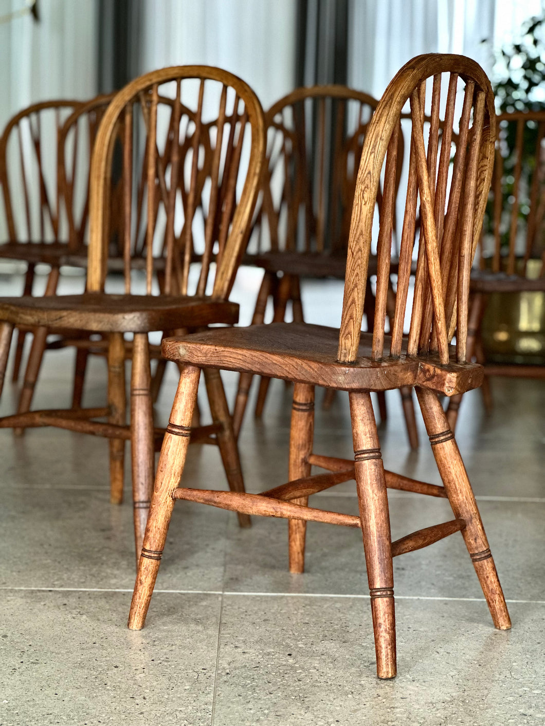 Set of Vintage Eight Windsor Spindle Chairs