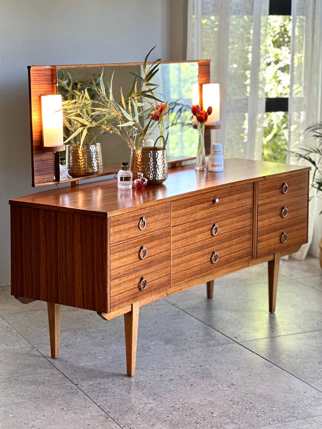 UK Made, Mid-Century Dressing Table & Lamps on Mirror