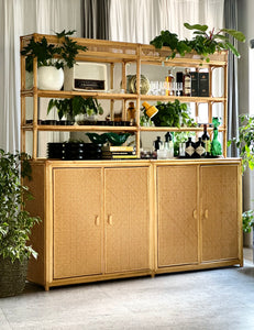 Large Vintage Wicker Multipurpose Cabinet / Sideboard