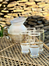 Load image into Gallery viewer, Frosted Glass Water Jug and Set of Four Gold Rimmed Glasses
