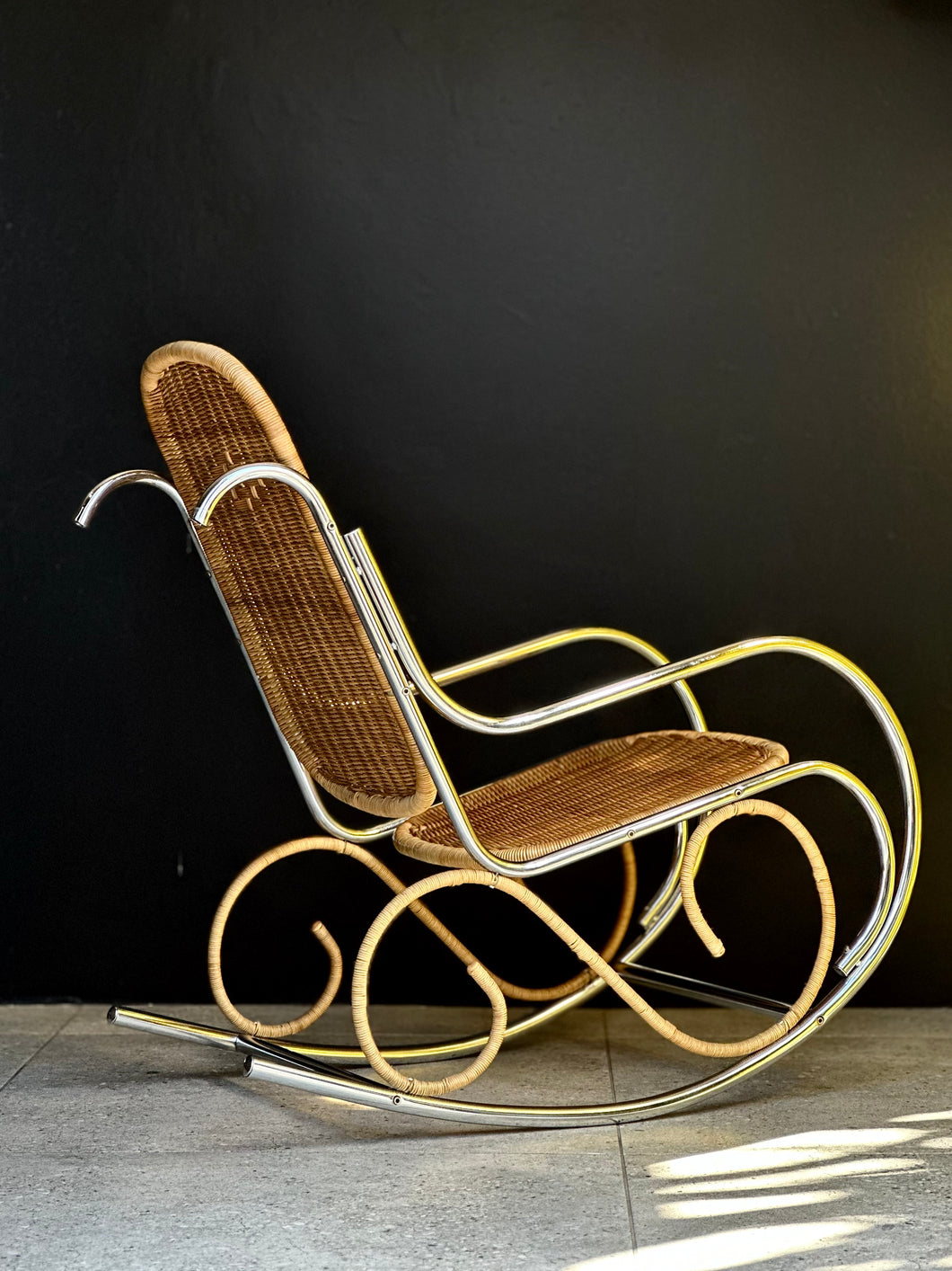 Chrome & Wicker Rocking Chair