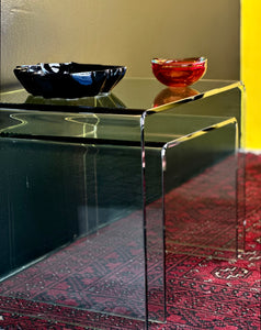 Stylish Pair of Curved Glass Nesting Side Tables