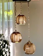 Load image into Gallery viewer, Retro Three Shade Smokey Glass and Brass Pendant
