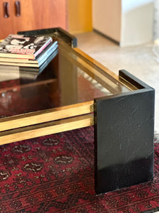 Modernist Marbled Stone, Brass & Glass Coffee Table