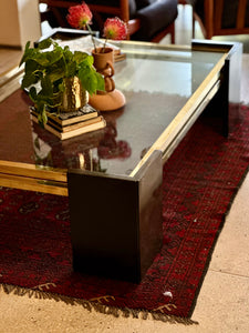 Modernist Marbled Stone, Brass & Glass Coffee Table