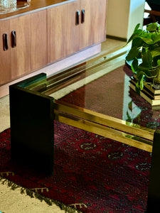 Modernist Marbled Stone, Brass & Glass Coffee Table