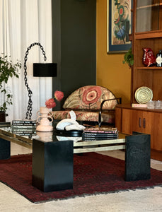 Modernist Marbled Stone, Brass & Glass Coffee Table