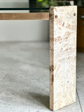 Load image into Gallery viewer, Travertine, Solid Brass &amp; Glass Coffee Table
