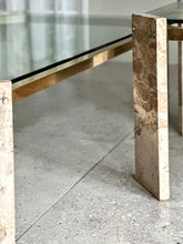 Load image into Gallery viewer, Travertine, Solid Brass &amp; Glass Coffee Table
