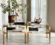 Load image into Gallery viewer, Pair of Brass &amp; Lucite Side tables
