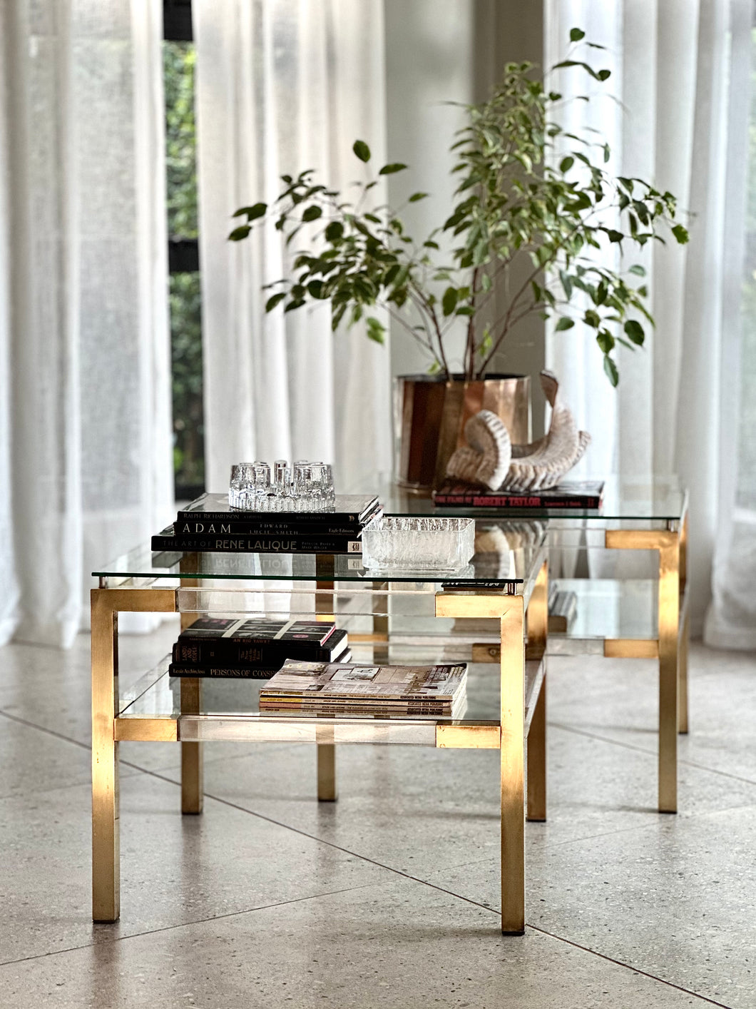 Pair of Brass & Lucite Side tables