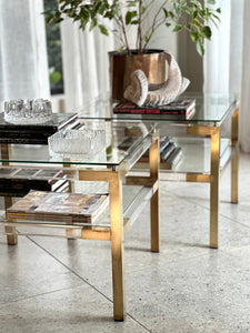 Pair of Brass & Lucite Side tables