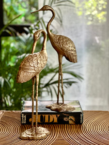 A Pair Of Brass Crane Figurines