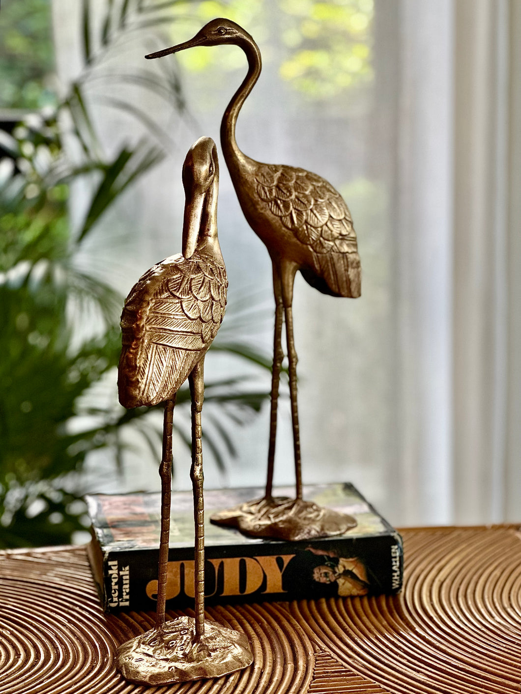 A Pair Of Brass Crane Figurines