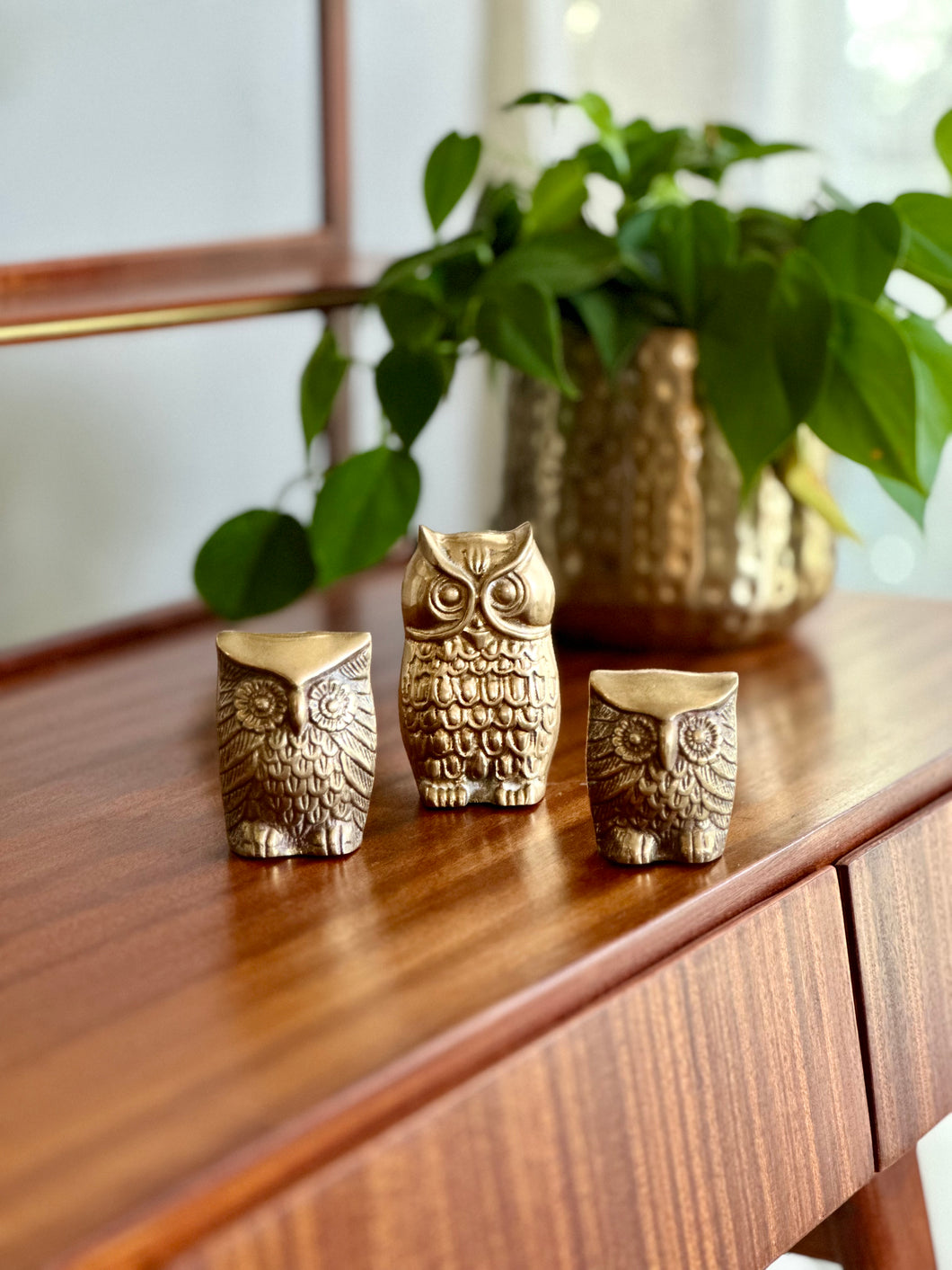 Vintage Trio of Brass Owls