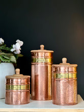 Load image into Gallery viewer, Set of Three Vintage Solid Copper &amp; Brass Kitchen Containers
