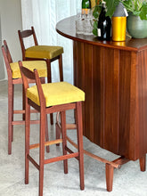 Load image into Gallery viewer, Mid-Century Curved Bar with Copper Footrest &amp; 3 Bar Chairs
