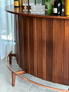 Mid-Century Curved Bar with Copper Footrest & 3 Bar Chairs