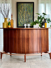 Load image into Gallery viewer, Mid-Century Curved Bar with Copper Footrest &amp; 3 Bar Chairs
