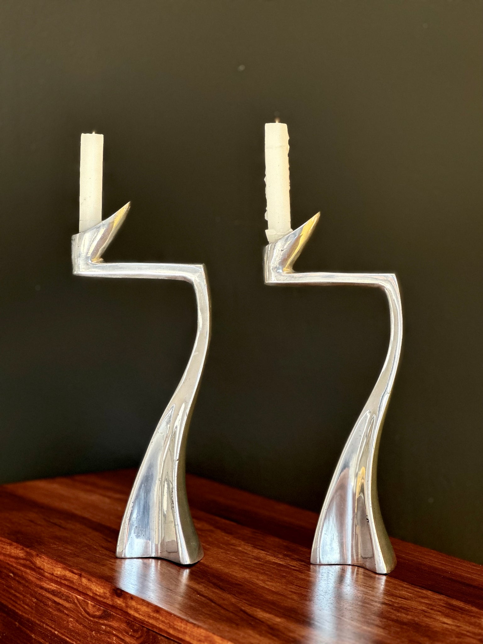 Pair of Swan Candlesticks by Matthew Hilton, England, 1980