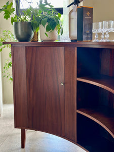 Mid-Century Curved Bar with Copper Footrest & 3 Bar Chairs
