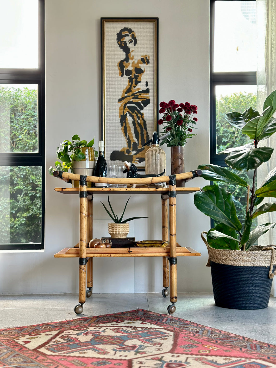 Vintage Bamboo Drinks Trolley