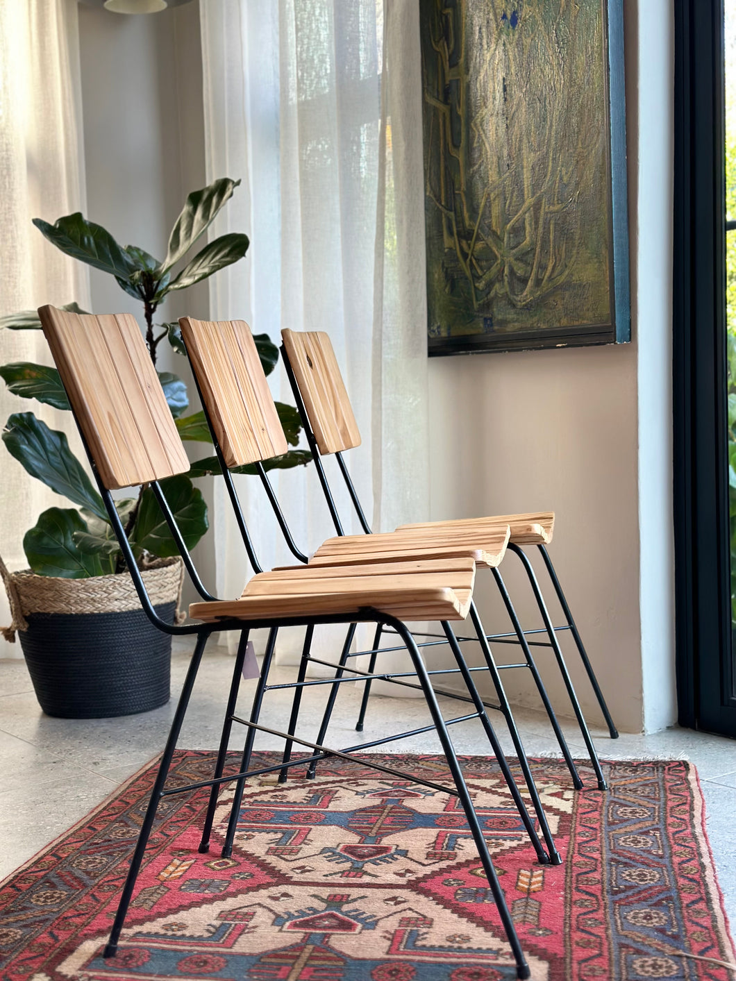 Side Chair in Steel & Pine
