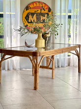 Load image into Gallery viewer, Sturdy Vintage Cane Dining Table With Glass Top
