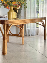 Load image into Gallery viewer, Sturdy Vintage Cane Dining Table With Glass Top
