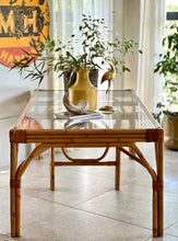 Load image into Gallery viewer, Sturdy Vintage Cane Dining Table With Glass Top
