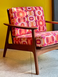 Mid-Century Kiaat Armchair in Retro-Style Fabric