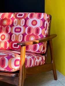 Mid-Century Kiaat Armchair in Retro-Style Fabric