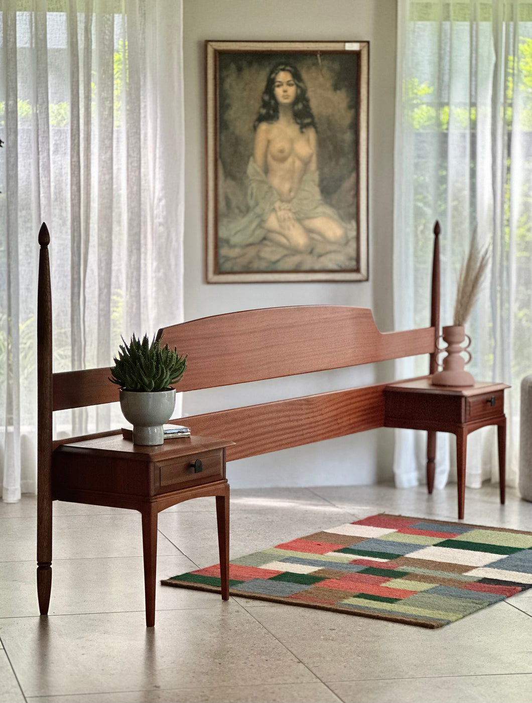 Queen Headboard with Attached Pedestals