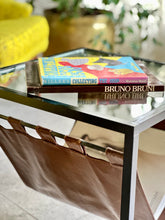 Load image into Gallery viewer, Glass-Top Side Table with Leather Magazine Holder
