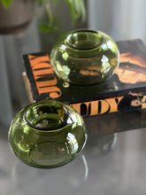 Load image into Gallery viewer, Pair of Green Glass Vases/Candle Holders
