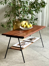 Load image into Gallery viewer, Two-Tier Rattan &amp; Mahogany Coffee Table with Steel Legs
