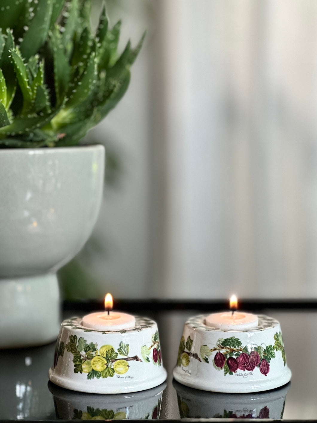 Pair of Portmeirion “Pomona” Tea Light Candle Holders – England