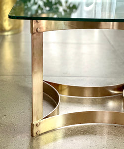 Pair of Solid Brass & Glass Side Tables — Hollywood Regency, c.1970s
