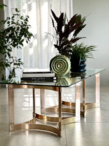 Pair of Solid Brass & Glass Side Tables — Hollywood Regency, c.1970s