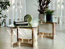 Load image into Gallery viewer, Pair of Solid Brass &amp; Glass Side Tables — Hollywood Regency, c.1970s
