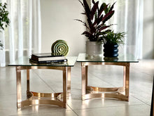 Load image into Gallery viewer, Pair of Solid Brass &amp; Glass Side Tables — Hollywood Regency, c.1970s

