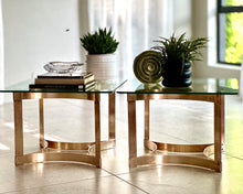 Load image into Gallery viewer, Pair of Solid Brass &amp; Glass Side Tables — Hollywood Regency, c.1970s
