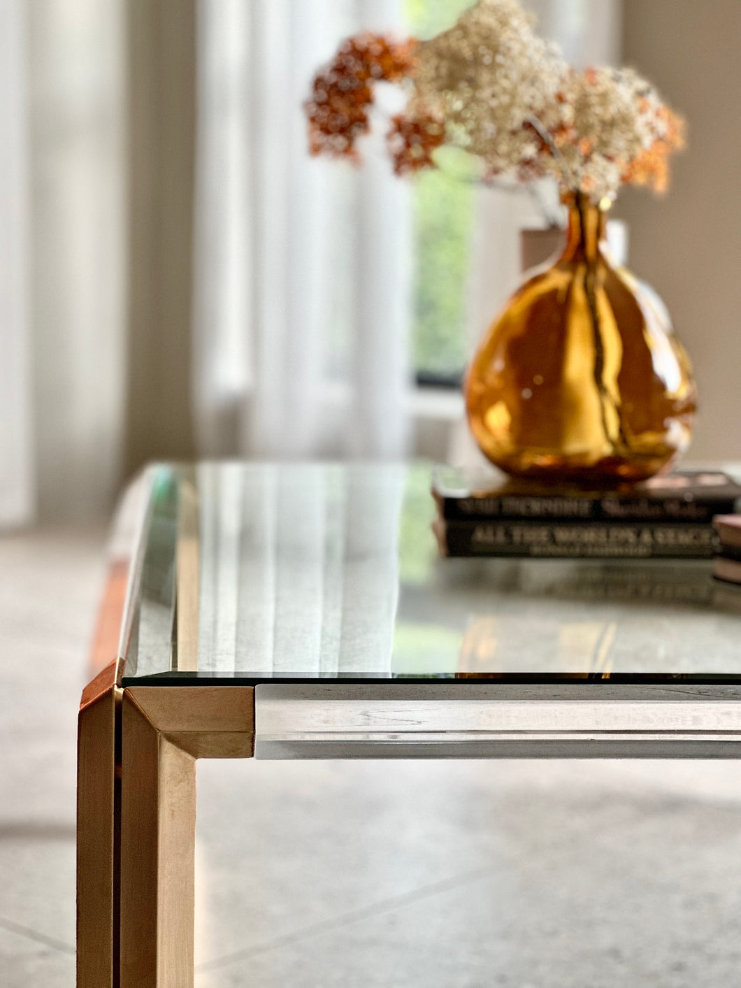 Lucite And Brass Coffee Table