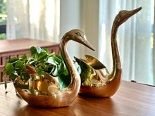 Load image into Gallery viewer, A Pair Of Large Brass, Swan Planters
